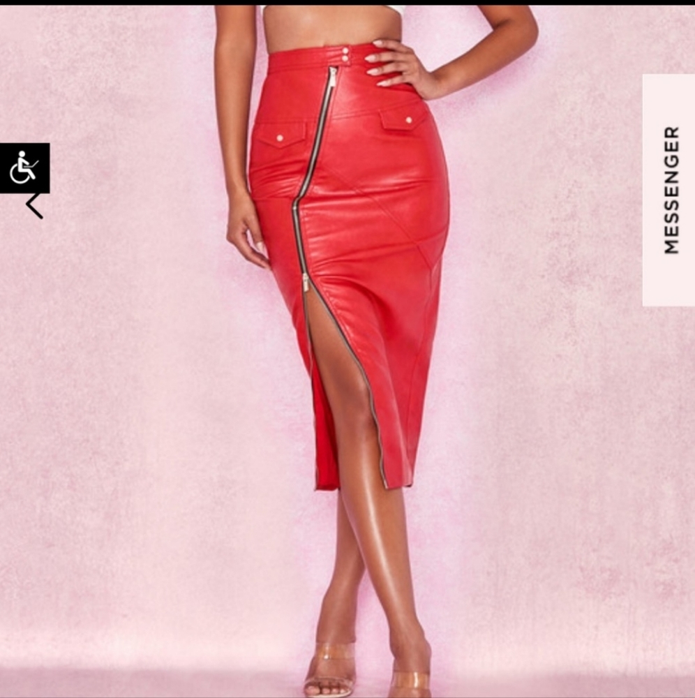 House of CB Red Midi Skirt